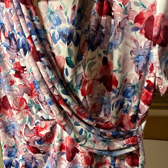 DKNY Floral Cowl Neck Blouse - Red, Blue, Purple - Picture 3 of 4